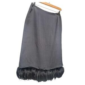 Elegant Black Satin-Lined 100% Silk Skirt - Feather Trim - Size 8